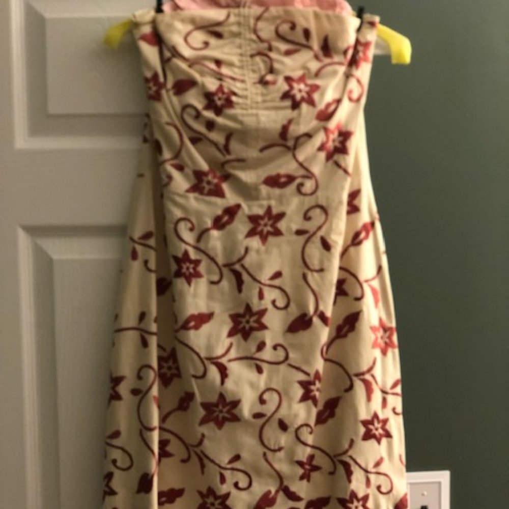 Cream Embroidered Floral Tie-Neck Strapless Dress